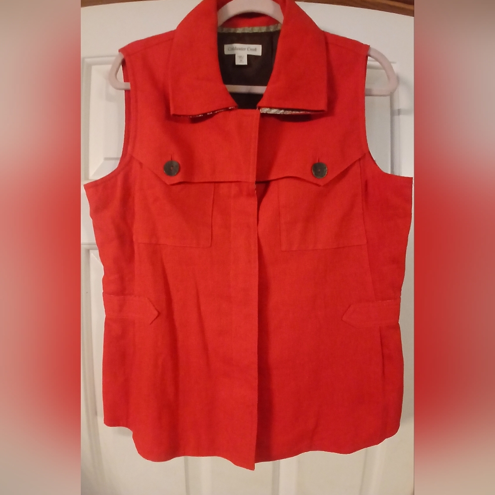Coldwater Creek Linen Blend Vest Red Safari Field Vest Pockets Size M